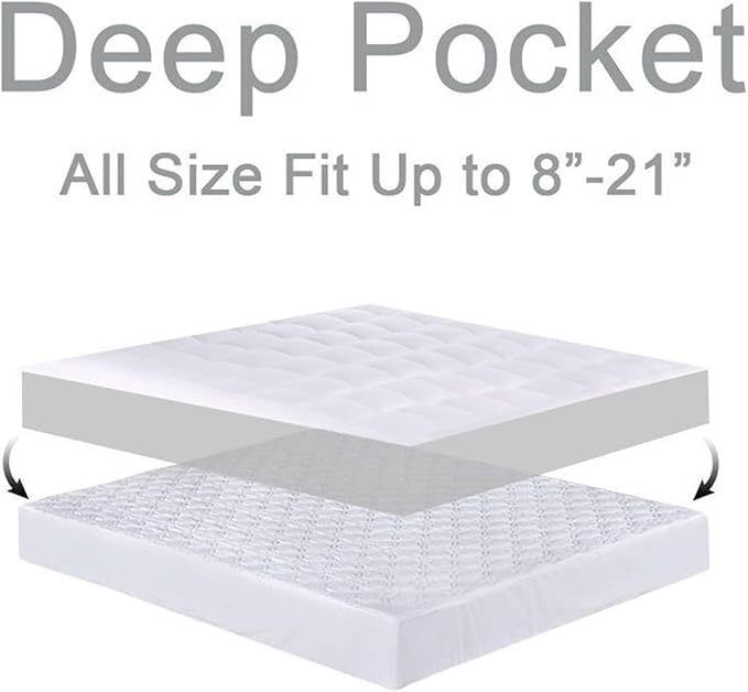 Mattress Topper King for Back Pain, Extra Thick Mattress Pad Cover, Plush Pillow Top, Deep Elastic Pocket, Black
