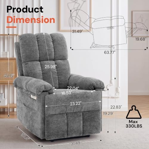 Korser Small Power Recliner Chair, Upholstered Electric Recliner, Grey