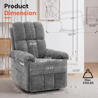 Korser Small Power Recliner Chair, Upholstered Electric Recliner, Grey