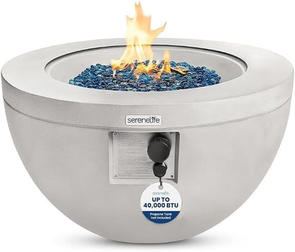 SereneLife SLNFBAL7 Propane Fire Pit Table – 40,000 BTU Outdoor Gas Fire Table w/Adjustable Flame Control, CSA/ETL Certified, Weather-Resistant, Thermocouple Safety, PVC Cover & Lava Rocks
