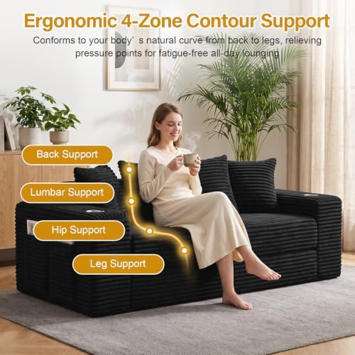 77" Convertible Futon Sofa Bed, Boneless Couch for Living Room (Black)