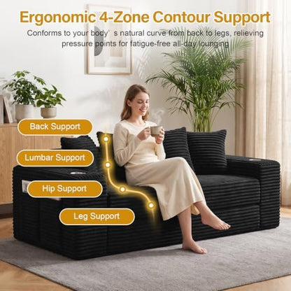 77" Convertible Futon Sofa Bed, Boneless Couch for Living Room (Black)