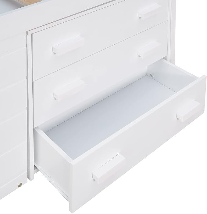 Bellemave Twin Size Low loft Bed for Kids,Wood Modern Farmhouse Twin Loft Bed with and Drawer Storage, No Box Spring Needed, White