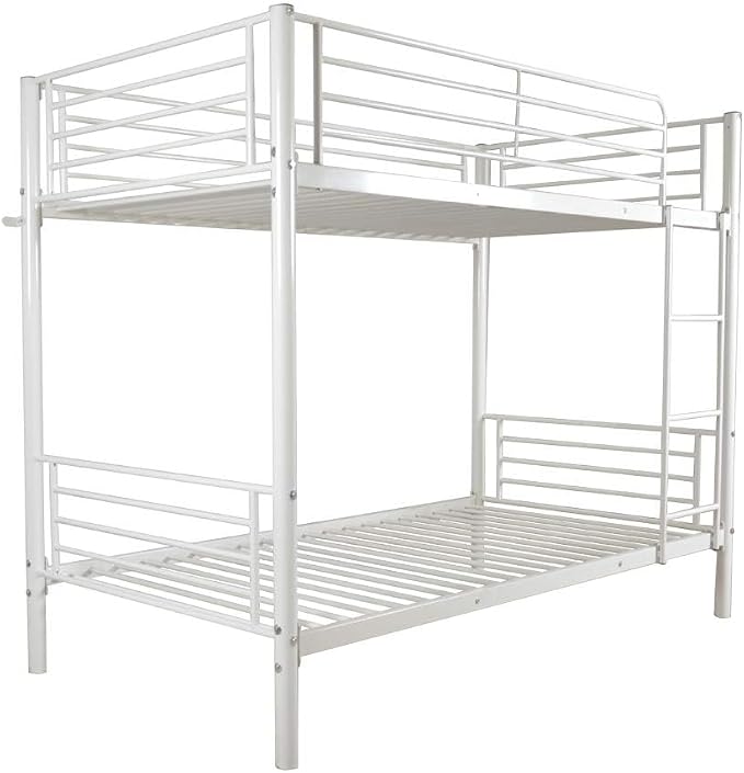 Karl home Metal Bunk Bed Twin Over Twin with Built-in Ladder, White | Heavy Duty Bunkbeds with Safety Guardrail and Space-Saving Design,Twin Bunk Beds for Kids, Teens & Adults, No Box Spring
