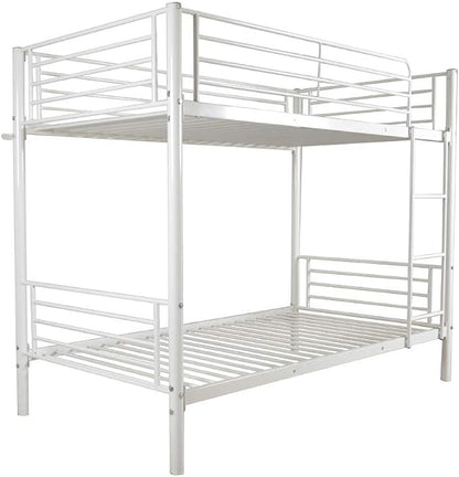 Karl home Metal Bunk Bed Twin Over Twin with Built-in Ladder, White | Heavy Duty Bunkbeds with Safety Guardrail and Space-Saving Design,Twin Bunk Beds for Kids, Teens & Adults, No Box Spring