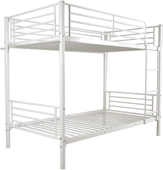 Karl home Metal Bunk Bed Twin Over Twin with Built-in Ladder, White | Heavy Duty Bunkbeds with Safety Guardrail and Space-Saving Design,Twin Bunk Beds for Kids, Teens & Adults, No Box Spring