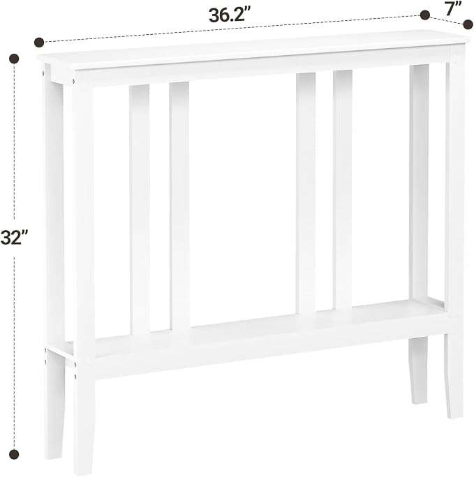 ELYKEN Bamboo 2-Tier Narrow Console Table, 36.2" Long Slim Sofa Table Behind Couch for Entryway, Hallway, Living Room, White