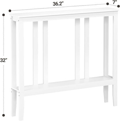 ELYKEN Bamboo 2-Tier Narrow Console Table, 36.2" Long Slim Sofa Table Behind Couch for Entryway, Hallway, Living Room, White