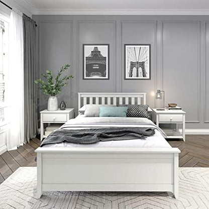 Plank+Beam Solid Wood Full Bed Frame, Platform Bed with Headboard, White