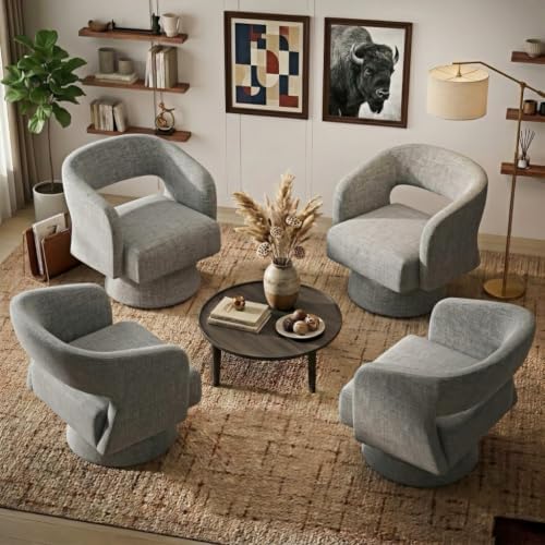 Swivel Accent Chair Set of 2,Mid-Century Barrel Chair(Grey-chenille)