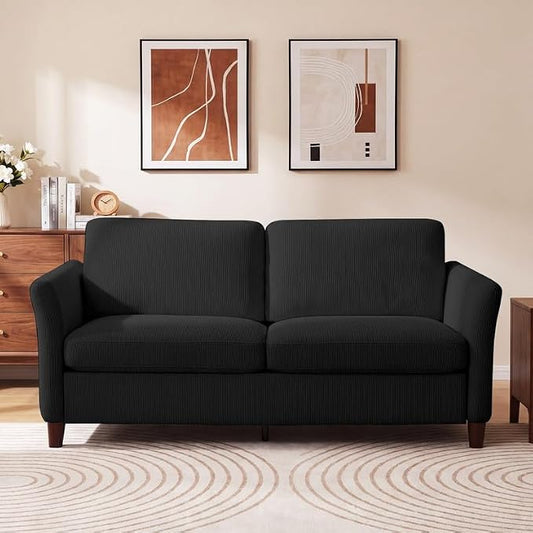 Valthie 80" Corduroy Loveseat Sofa, Modern Comfy Couches with Side Pocket, 3-Seater Sofa Couch for Living Room, Bedroom and Small Spaces,Black