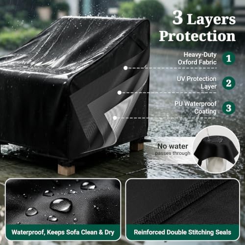 MR. COVER Patio Chair Covers Waterproof, Outdoor Furniture Covers for Rocking Chair, Heavy Duty Anti UV Chair Cover, Fits up to 32"W x 42"D x 35"H, Air Vent and Handles Included,Black, 2 Pack