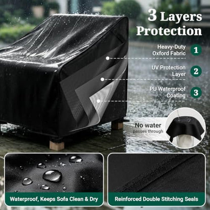 MR. COVER Patio Chair Covers Waterproof, Outdoor Furniture Covers for Rocking Chair, Heavy Duty Anti UV Chair Cover, Fits up to 32"W x 42"D x 35"H, Air Vent and Handles Included,Black, 2 Pack