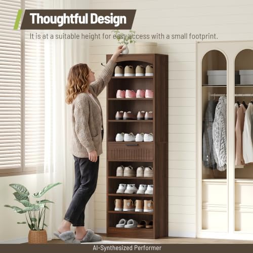 Set of 2 Freestanding Tall Shoe Storage Cabinet for Entryway