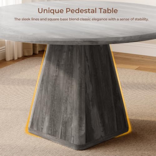 47 Inch Round Dining Table for 4-6, Pedestal Kitchen Dinner Table Grey