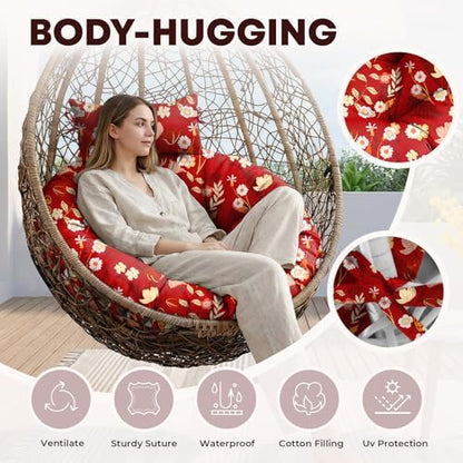 Outdoor 45" Round Egg Chair Cushion Replacement Waterproof Red Peony