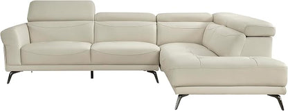 Lexicon L-Shaped Sectional Couch with Right Chaise, Top Grain Leather Match Sectional Sofa, Adjustable Headrests, Black Chrome Metal Legs, High-Density Cushions, Stitching, for Living Room, Beige