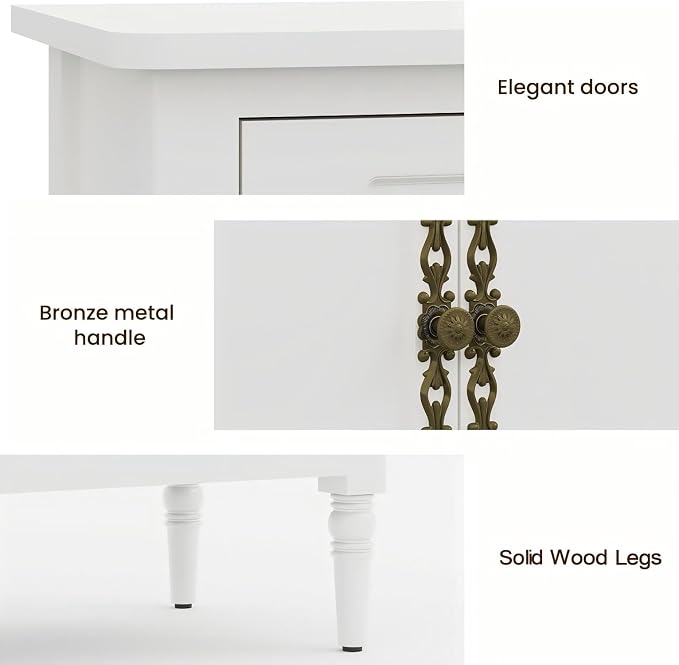 RoyalCraft Buffet Cabinet with Storage, 59" Vintage Sideboard with Adjustable Shelves, Mid Century Modern Painted Credenza Coffee Bar for Kitchen, Dining Room, Entryway, Living Room, Satin White