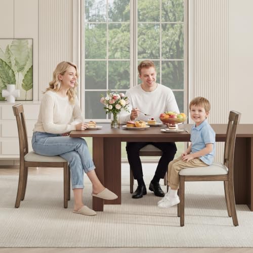 Wooden Dining Chairs Set of 4 with Walnut Wood Legs and Cushion Seat