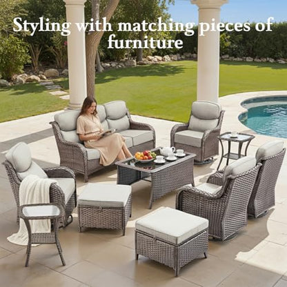 Wicker Patio Sofa with 6" Thick Cushions, All-Weather Outdoor Rattan Couch with High Backrest and Deep Seat, Outdoor Patio Sofas for Porch, Yard, Garden, Brown/Beige