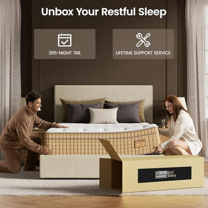 BedStory 14 inch Firm Full Mattress, Deep Sleep Hybrid Mattresses in a Box, Zoned Lumbar Support for & Back Pain Relief, CertiPUR-US Certified, 365 Night Trial, 10-Year Warranty