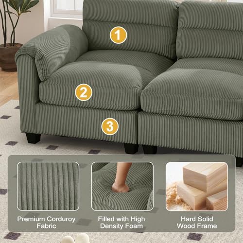 HAOMARKETS Oversized Modular Sectional Sofa with Movable Ottoman, Corduroy U Shaped Sectional Couches, 7-Seater Modular Sofas with Reversible Chaises for Living Room