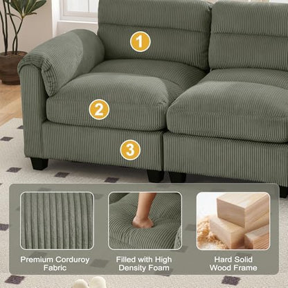 HAOMARKETS Oversized Modular Sectional Sofa with Movable Ottoman, Corduroy U Shaped Sectional Couches, 7-Seater Modular Sofas with Reversible Chaises for Living Room