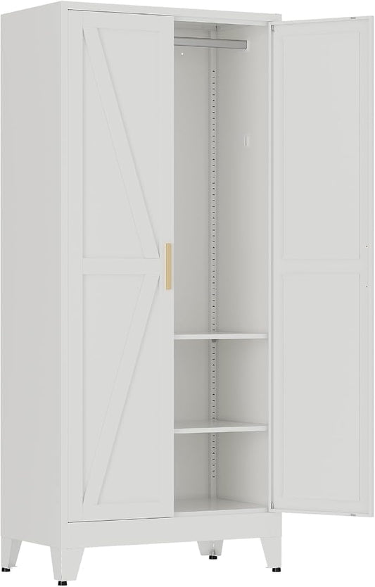 71" Tall Metal Armoire Wardrobe Closet,17.7" Deep By 31.5" Wide Portable Closet for Hanging Clothes,Wardrobe Cabinet with Adjustable Shelves for Bedroom Office Laundry Room,White 1 Pack