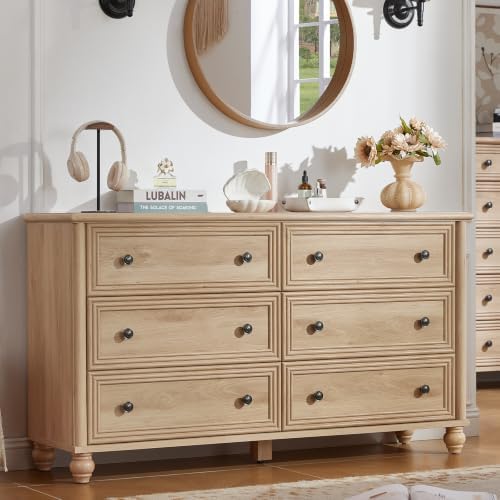 RWYHG 54" Dresser for Bedroom, Farmhouse 6 Drawers Dressers with Gourd Legs
