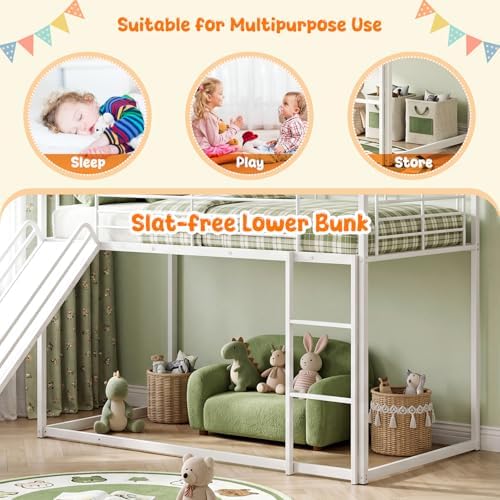 KOTEK Twin Over Twin House Bunk Bed with Slide, White