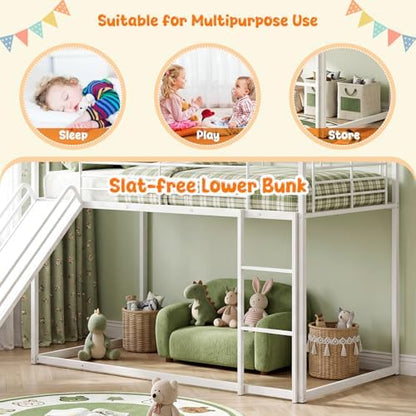 KOTEK Twin Over Twin House Bunk Bed with Slide, White