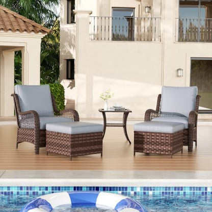 Wicker Patio Chairs Set of 2, Wicker Patio Furniture Chairs with High Back, Wide Armrest, Thickened Cushions, Outdoor Rattan Furniture for Deck, Porch Use, Dark Grey