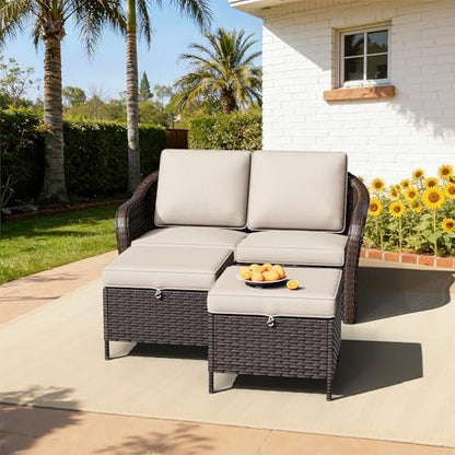 3 Piece Patio Furniture Set, Wicker Outdoor Conversation Set
