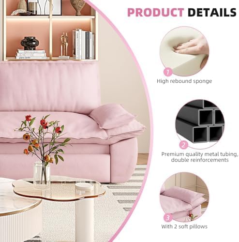 73.2" Sofa Bed Queen, 3-in-1 Pull Out Sofa Bed with Pillow Armrest, Modern Velvet Convertible Sleeper Futon Sofa for Living Room Small Space, Apartment, Bedroom, Pink