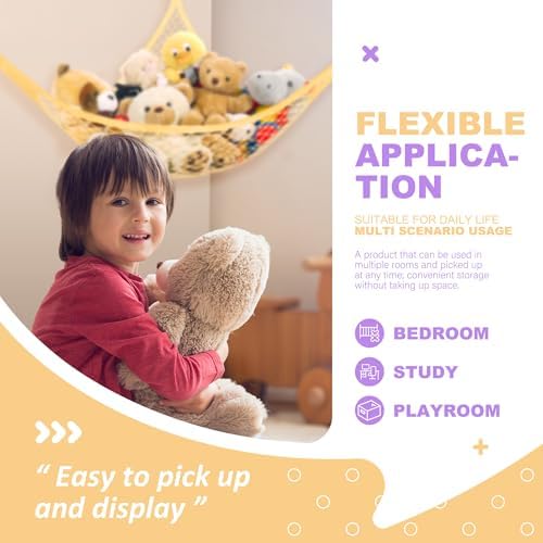 Lazebox Stuffed Animal Net Hammock for Plushie Toys, Stuffed Animal Hammock Corner for Kids' Room Decor, Ideas for Organizing Stuffy Collection, Yellow, L (72" x 50" x 50")-pack of 2