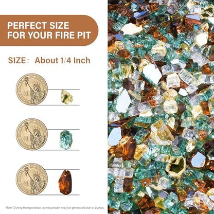 NUPICK 5 Pound Fire Glass, 1/4 Inch Reflective Fire Pit Glass
