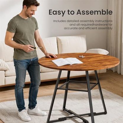 DUMOS 47 Inch Round Dining Table, Kitchen Table with Dual-Tier Storage