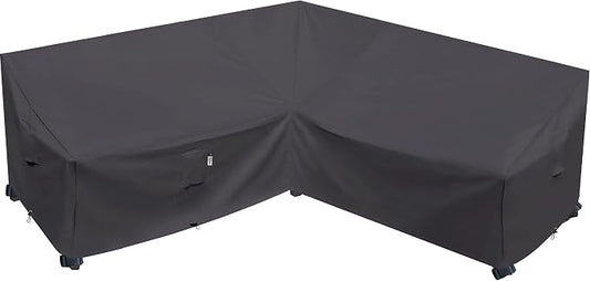 Heavy Duty Outdoor Sectional Sofa Cover, Waterproof 600D Patio Sectional Couch Cover, Lawn Patio Furniture Protector(Storm Grey, V-Shaped-90 x 90")