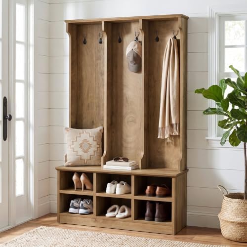 Tribesigns Hall Tree with Bench and Shoe Storage, Rustic Oak