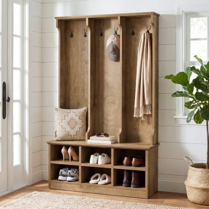 Tribesigns Hall Tree with Bench and Shoe Storage, Rustic Oak