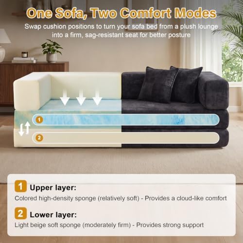 79" Futon Sleeper Sofa Bed, Boneless Couch for Living Room，Black
