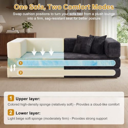 79" Futon Sleeper Sofa Bed, Boneless Couch for Living Room，Black