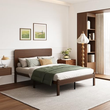 BOSRII 14" Queen Size Bamboo Wood Platform Bed Frame with Headboard, Walnut