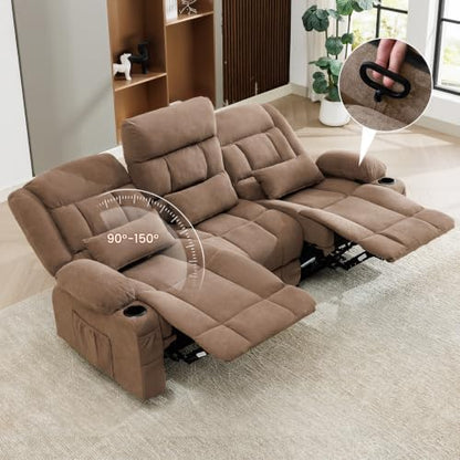 MAHOMICO Reclining Sofa with Cup Holders for Living Room 3 Seat Manual Sofa Recliner with Side Pocket