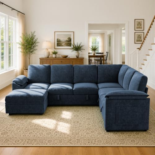 Modular Sectional Sleeper Sofa with Pull Out Bed, U Shape Couch