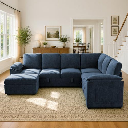 Modular Sectional Sleeper Sofa with Pull Out Bed, U Shape Couch