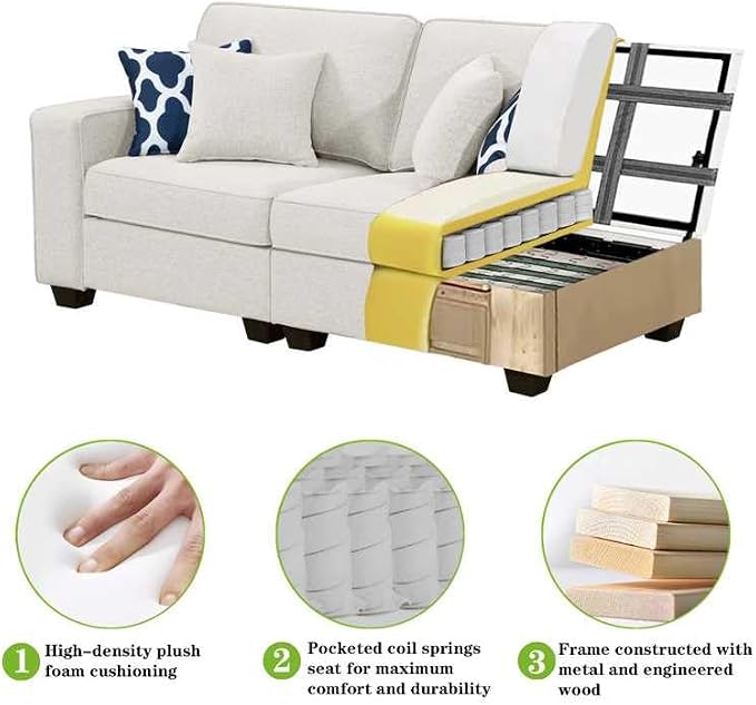 Legend Vansen Oversized Modular Sectional Sofa,U/L‑Shaped Reversible Couch with Ottoman,Deep Seat Plush Polyester Sofa for Living Room,9‑Seater,Cream