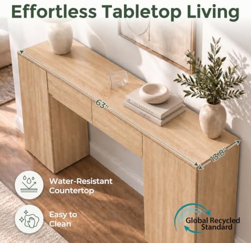 63" Entryway Table Console Table with Drawers & Hidden Cabinets