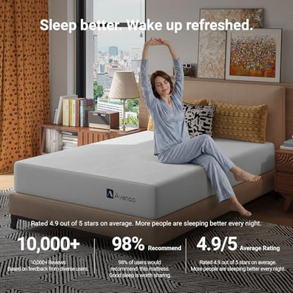 Avenco 10 Inch King Size Gel Memory Foam Mattress, Cooling Breathable Open-Cell Foam, Pressure Relief & Spine Support, Removable Washable Cover, CertiPUR-US Certified, Mattress in Box for Cool Sleep