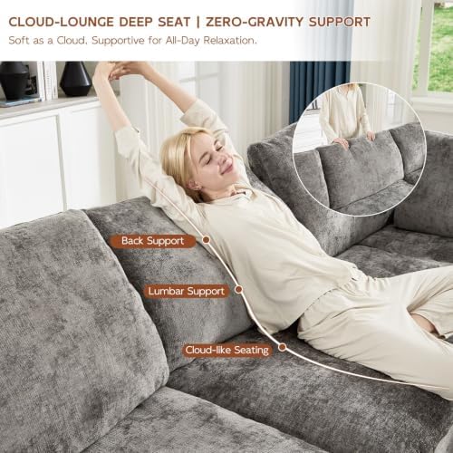 117.5" Oversized Boneless Sleeper Couch,Deep Seat Modular Sectional Sofa Bed,Boneless Couch Sleeper Sofa,Cloud Couch for Living Room,No Assembly,Chenille Light Grey